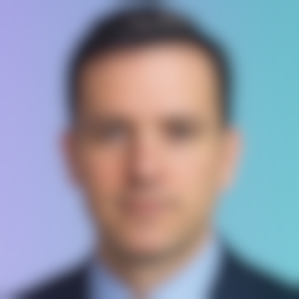 Client headshot (blurred or grayscale) for testimonial